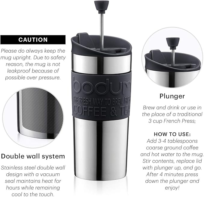 BODUM Travel French Press Coffee Maker Vacuum Small 0.35 L - Off-White