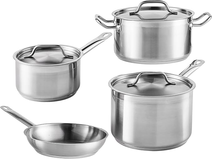 Stainless Steel Cookware Set Induction Ready Pots And Pans Set With 9.5 Fry Pan 2 Qt 4.5 Qt &amp 6.75 Qt Saucepans With Lids Stainless Steel Pot Set (7 Piece)
