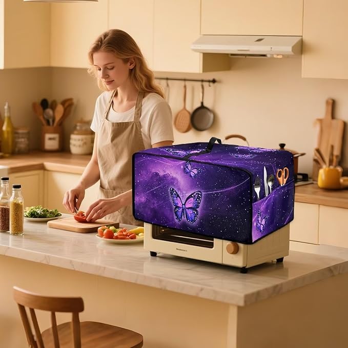Butterfly Starlight Toaster Oven Cover with Storage Pockets Multipurpose Microwave Air Fryer Kichen Appliances Protective Covers Essential for Everyday Home Kitchens