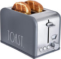 Rae Dunn Toaster Stainless Steel 2 Slice Square Toaster Wide Slot with 5 Browning Levels with Bagel Defrost and Cancel Options (Grey)