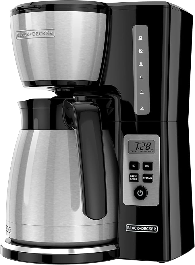 BLACK+DECKER 12 Cup Thermal Programmable Coffee Maker with Brew Strength and VORTEX Technology Black/Steel CM2046S