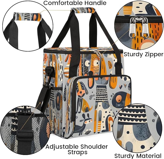 Geometric Cartoon Dog Coffee Maker Travel Bag for K-Mini or K-Mini Plus Single Serve Coffee Brewer Portable Storage Tote Case for Tarvel