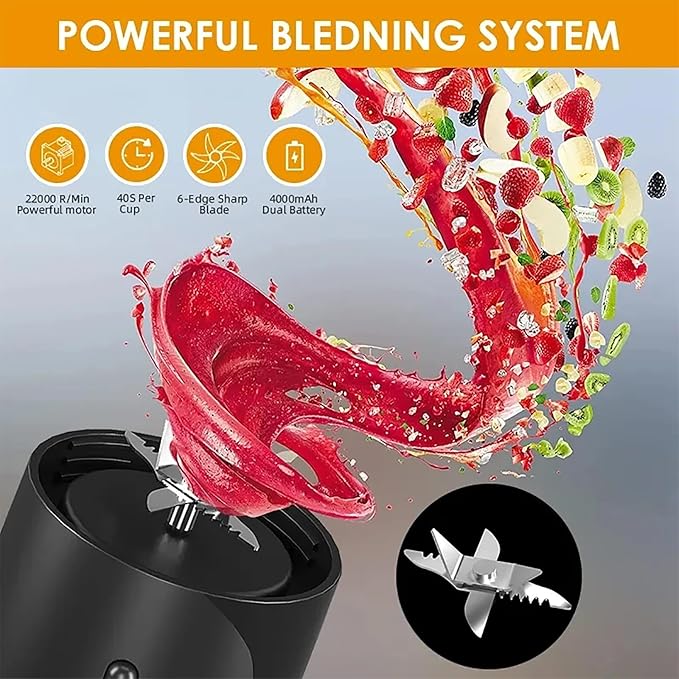 Portable Mini Blender 450ml Small Juicer Cup with 6 Blades of 304 Stainless Steel USB Rechargeable and Long Battery Life for Camping Vacation Work Gym