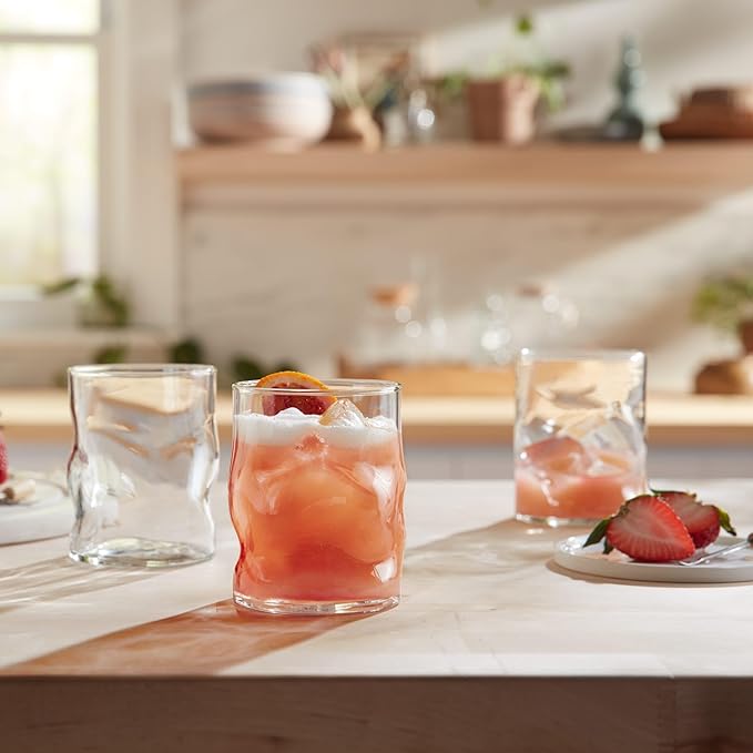 Libbey Lava Rocks Glasses Set Free Form Glassware Drinking Glasses Set of 8 Tactile All-Purpose Dishwasher Safe Glasses for Cocktail Parties