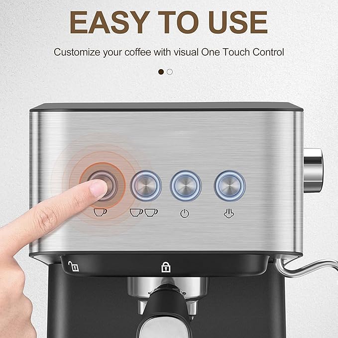 ZJchao Professional 15 Bar Machine 1050W Semi Automatic Coffee Maker with Milk Frother Steam Wand for Home Barista Quality Cappuccino Lattes Black ABS Stainless Steel 1.5L Water Tank (US Plug)