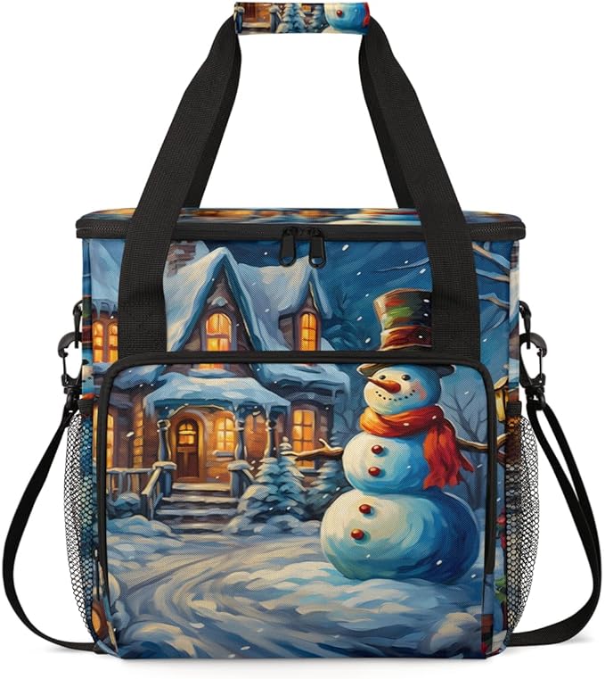 Xmas Snowman Coffee Maker Carrying Bag Abstract Snowman Travel Storage Bag Compatible with K-Mini or K-Mini Plus Single Serve Coffee Brewer Carrying Case with Multiple Pockets &amp Shoulder Strap