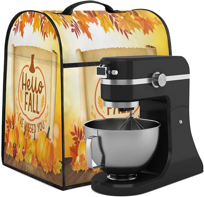 cfpolar Kitchen Aid Mixer Cover Compatible with 6-8 Quarts Autumn Pumpkin Maple Leaves Stand Mixer Cover Kitchen Aid Mixers Accessories Appliance Organizer Bag Dust Covers with Zipper Pocket