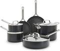 GreenPan x Bobby Flay Hard Anodized Nonstick 10 Piece Cookware Set PFAS-Free Ceramic Pots &amp Pans Induction Suitable Frypans Saucepans Saute Stockpot Glass Lids Dishwasher &amp Oven Safe B