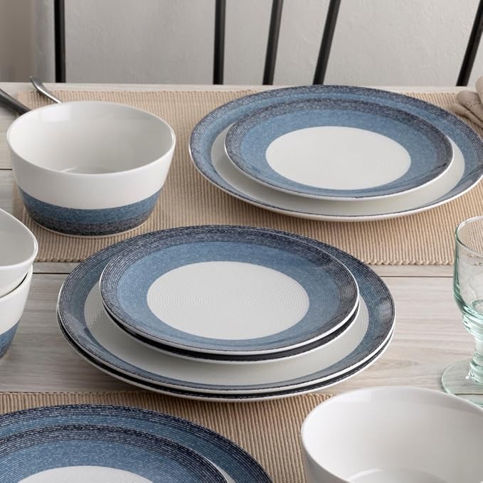 Noritake Colorscapes Layers Navy 12-Piece Coupe Dinnerware Set Service for 4