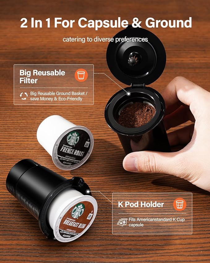 SHARDOR Single Serve Coffee Maker Hot and Iced Coffee Machine for K Cup Pods &amp Ground Coffee 6 to 14 Oz Brew Sizes with 50 oz Large Water Tank Removable Drip Tray Stainless Steel