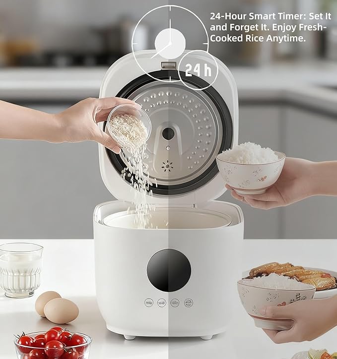 Low Sugar Electric Rice Cooker 3L with Steamer Basket - Electric Pressure Cooker with Ceramic Inner Pot 5-in-1 Multi-Cooker for White/Brown Rice Porridge &amp Soup 24H Timer &amp 8H Keep Warm
