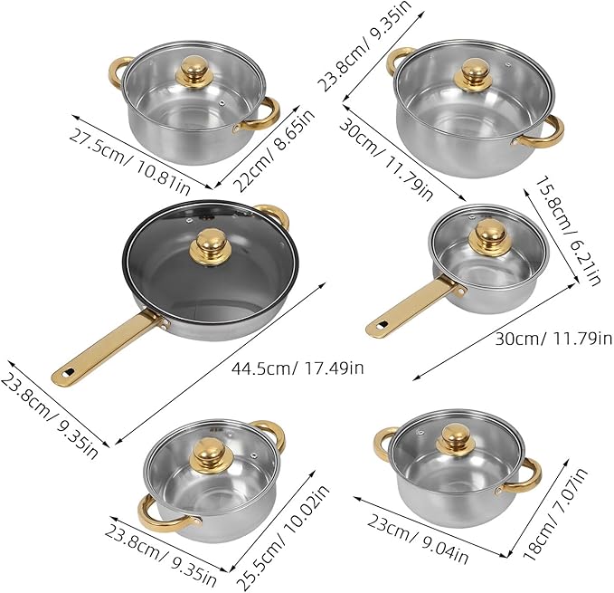 NUOBESTY Stainless Steel Cookware Set with Non-stick Frying Pan and Saucepan for Induction Cooktop Versatile Kitchen Pots and Pans for Boiling Frying and Simmering Stylish Modern Design for