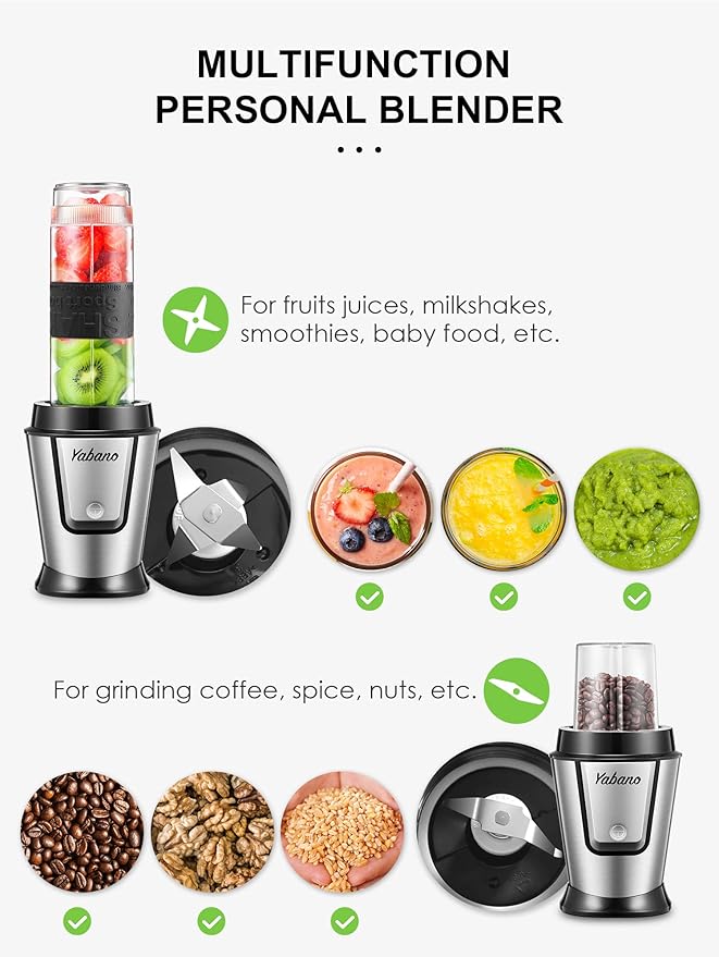 Personal Blender Electric Shake Bottle with 2 x 20oz Travel Bottle and Coffee/Spices Jar Portable Shaker Cups for Protein Shakes 500W Single Serve Blender for Shakes and Smoothies Sports(Black)