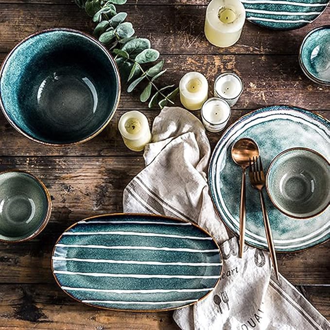 Elegant Dinnerware Set Dinner Plates Bowls Set Retro Style Dinnerware Sets Art Style Plate And Bowl Sets Japanese Ceramic Dishware Sets Kitchen Plate Set For 4 5 6 P17Pcs