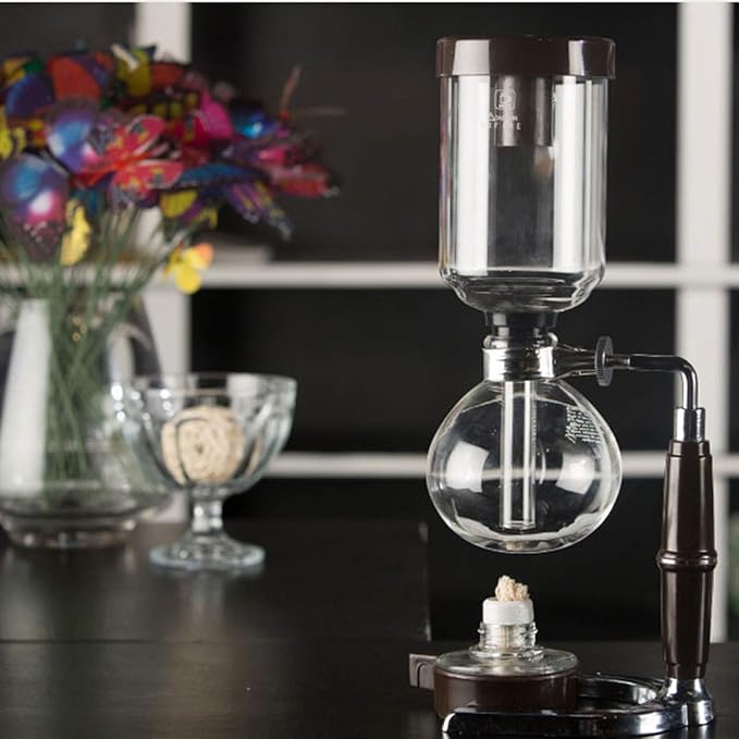 Siphon Glass PotPot Syphon Coffee MakerCoffee Machine Filter 3-5 CupSyphon Maker Vacuum Coffee Maker for Brewing Coffee and Tea with Extended Handle