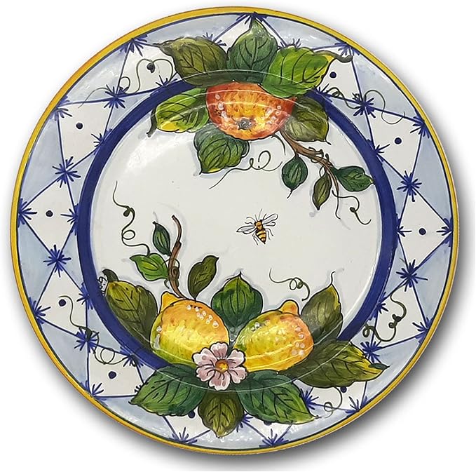 Hand-Painted Italian Ceramic Dinnerware Set - Service for 4 - Vibrant Ischia Lemon Design - Authentic Tuscan Pottery Plates for Everyday Dining &amp Kitchen Decor - Made in Italy