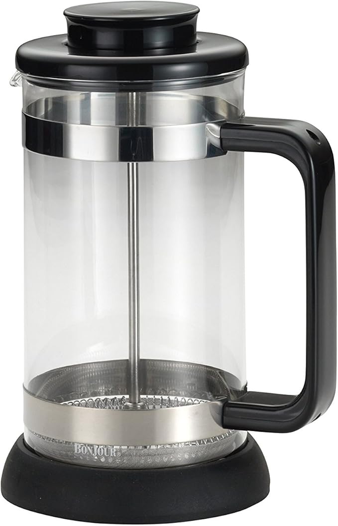 BonJour Coffee Borosilicate Glass French Press with Coaster &amp Scoop 33.8-Ounce Riviera Black