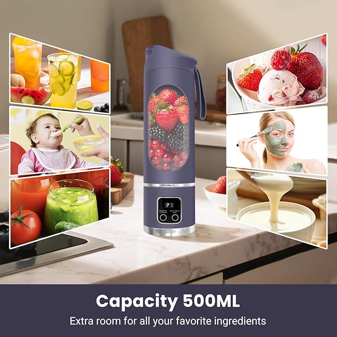 Portable Blender Personal Electric USB500ML Portable juicer Shakes and Smoothies BlenderSmall BlendersMixingCompact、Convenient and Versatile (Purple)