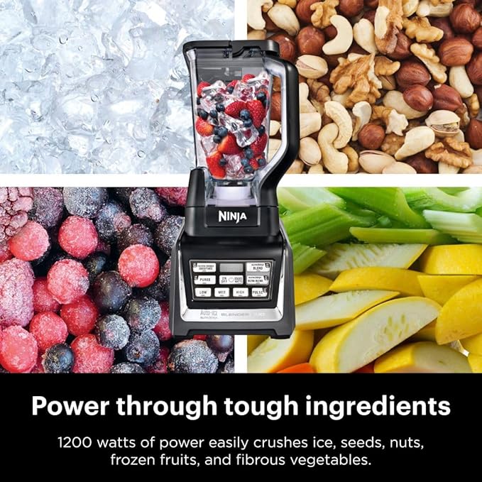 Ninja BL642 Nutri Ninja Personal &amp Countertop Blender with 1200W Auto-iQ Base 72 oz. Pitcher and 18 24 &amp 32 oz. To-Go Cups with Spout Lids For Smoothies Shakes &amp More Dishwasher Saf