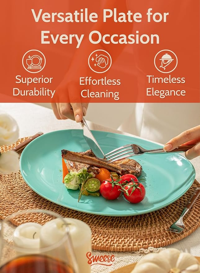 Sweese Porcelain Dinner Plates - 11 Inch Dinner Plates Set of 6 - Dishwasher Microwave Oven Safe - Azure Dreamscape Color
