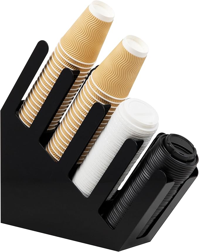 Mind Reader Cup and Lid Dispenser Countertop Org Coffee Bar Beverage Cup Kitchen Breakroom Black