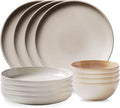 Corelle Stoneware Dinnerware Set Handmade Reactive &amp Solid Glazed Ceramic Plates and Bowls Modern Rustic Style Round Dishes Service for 4 Oatmeal 12 PIECE SET