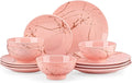 LOVECASA Pink Dinnerware Sets for 4 12 Piece Porcelain Plates and Bowls Sets Gold Splash Dish Set Modern Ceramic Dinner Set Dishwasher Microwave Safe