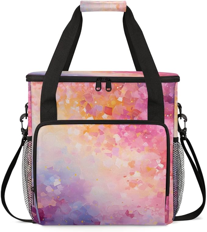 Glitter Coffee Maker Carrying Bag Pink Marble Portable Travel Storage Tote Bag Compatible with K-Mini or K-Mini Plus Single Serve Coffee Brewer Carrying Case with Multiple Pockets &amp Shoulder Str