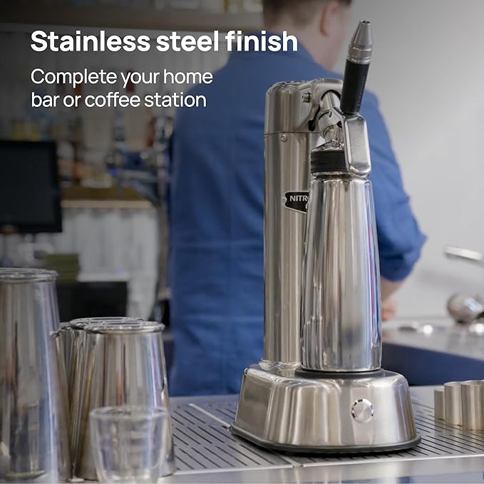 NitroPress Pro Electric Nitro Cold Brew Coffee &amp Cocktail Maker Machine Air-Powered Nitro Coffee Maker &amp Nitrogen Infuser Coffee Matcha Cocktails &amp Drinks Stainless Steel Home Bar Bevera