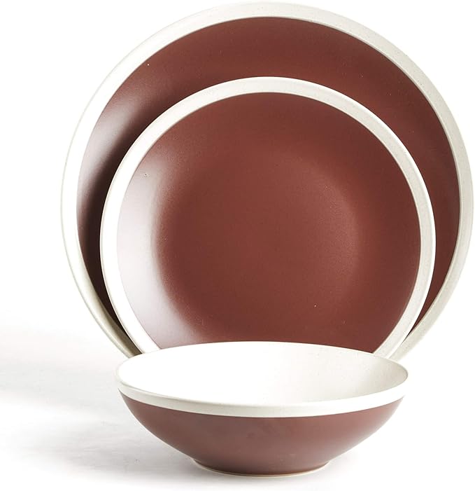 Rock Ridge Speckled Stoneware Dinnerware Set (12pc Set Brown and Ivory)