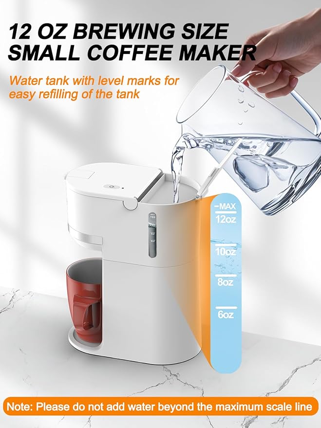 Single Serve Coffee Maker for K-Cup and Ground Coffee Fast Brew 6-12 oz Brew Sizes One Cup Coffee Machine Fits 5.5 Mugs One-Button Small Coffee Maker with Descaling ReminderWhite