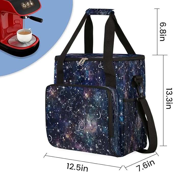 Galaxy Universe Starry Sky Coffee Maker Carring Bag Travel Carrying Storage Tote Bag Compatible Portable Single Serve Coffee Brewer Case with Pockets for K-cup Pods