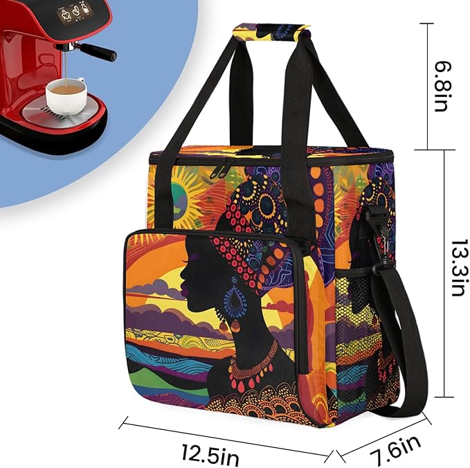 African American Women Travel Coffee Maker Carrying Bag Large Organizer Storage Tote Bag Insulated Reusable Cooler Grocery Bags