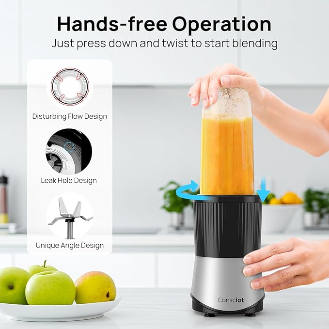 Consciot CB08 16-Piece Blender &amp Grinder Combo for Kitchen and Personal Size Blend Shakes and Smoothies Frozen Drinks Baby Food Spreads &amp More 4 BPA-Free Portable To-Go Cups 900 Peak Wat