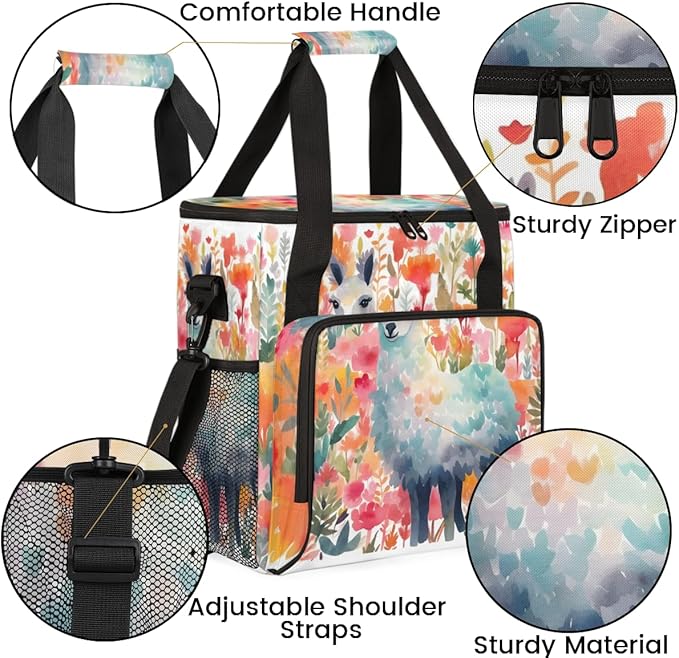 Alpaca Flower Coffee Maker Carrying Bag Portable Travel Storage Tote Bag Compatible with K-Mini or K-Mini Plus Single Serve Coffee Brewer Carrying Case with Multiple Pockets &amp Shoulder Strap