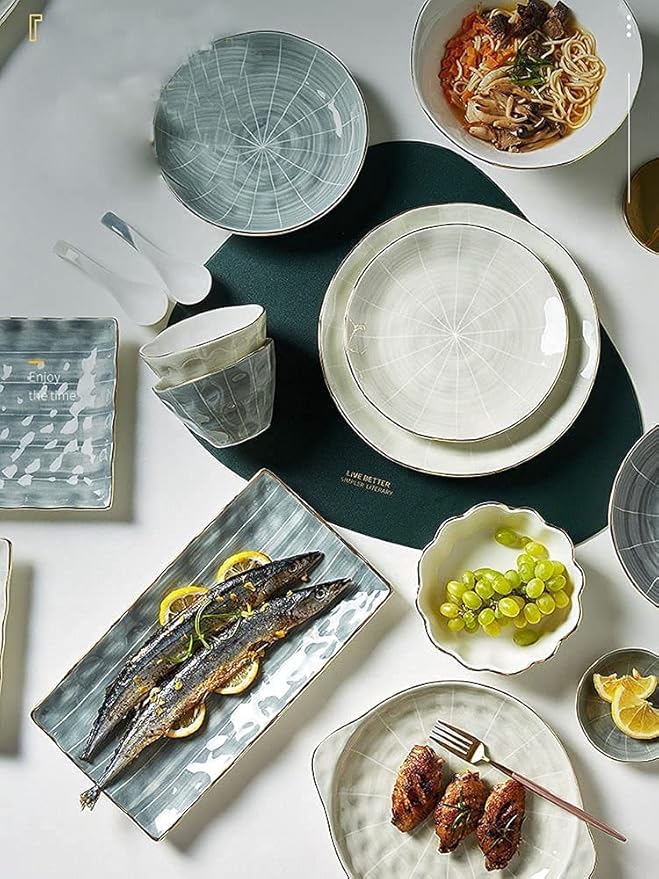 Dinner Set for Luxury Restaurant and Home 9-44 Piece Glaze Dinnerware Set Nordic Luxury Tableware Set Bowl and Plate Service for 2-10 People Non-Slip BottomOne Color-20pieces