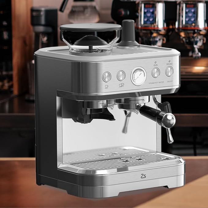 OMTech Espresso Machine - 15 Bar Milk Frother Grinder Italian Pump 2.5L Tank Stainless Steel