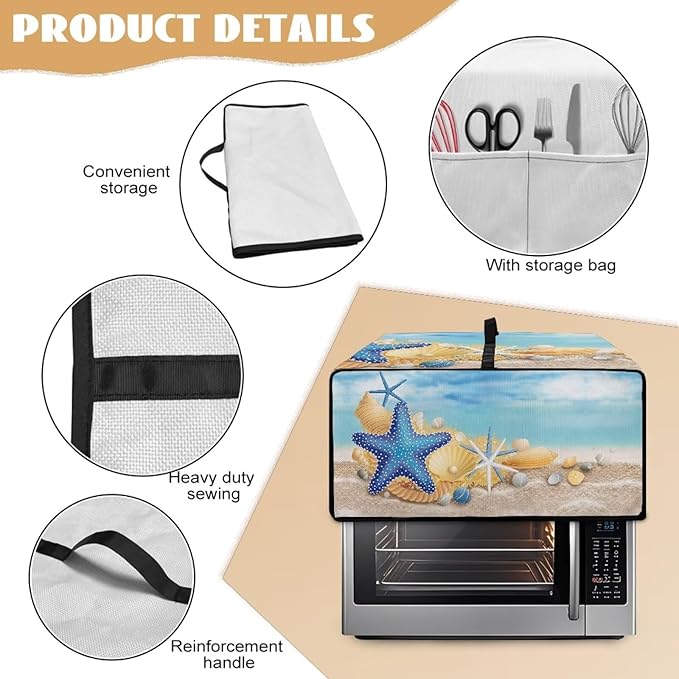 Toaster Oven Cover with Storage Pockets Fits Machines Up to 18.5x14.5x9 Convection Toaster Oven Covers for Family Kitchen Essential Starfish