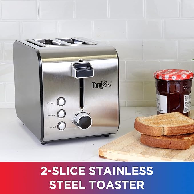 Total Chef toaster 2 slice - large wide slot fast commercial countertop toasted toasters with space saving modern stainless steel for bread bagel Waffles retro quick clear popup tostadora de pan