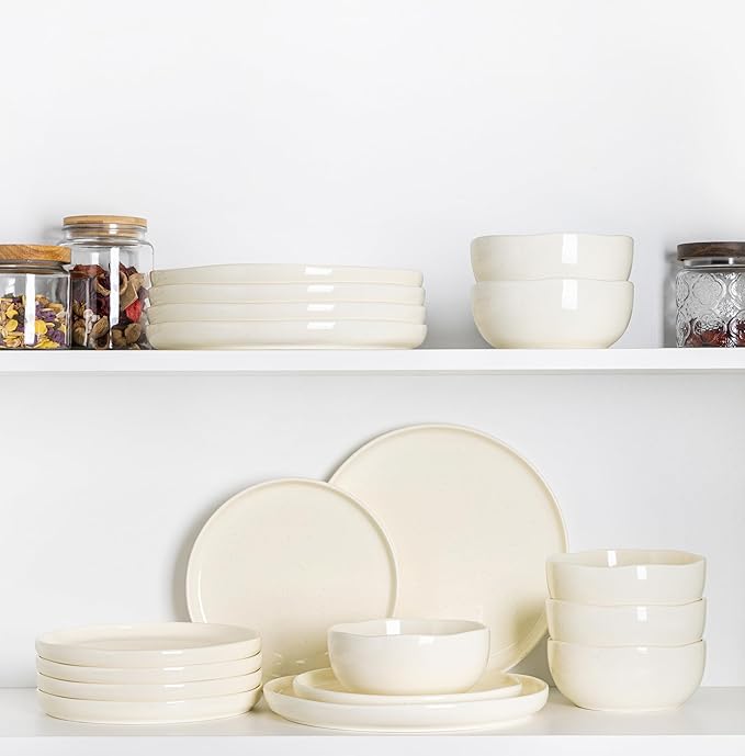 TheTerra Ceramic Dinnerware Sets for 4 12 Pieces Porcelain Lightweight Plates and Bowls Sets Scratch Resistant Dish Set Oven &amp Microwave &amp Dishwasher Safe Beige Speckled
