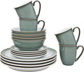 Denby - Regency Green Dinner Set For 4-16 Piece Ceramic Green White Tableware Set - Dishwasher Microwave Safe Crockery Set - 4 x Dinner Plates 4 x Small Plates 4 x Cereal Bowls 4 x Mugs