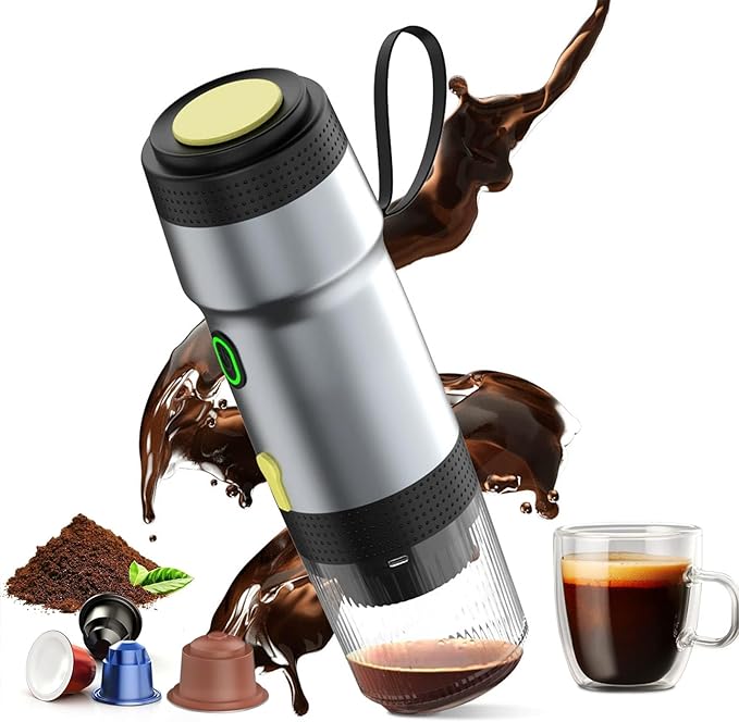 Portable Espresso Machine 3-in-1 Self-Heating Portable Coffee Maker for Travel with Rechargeable Battery Cordless Electric Mini Espresso Maker for RV Hiking Camping Office (Silver)