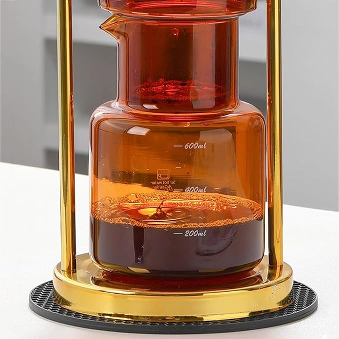 Cold Brew Coffee Tower Ice Drip Coffee Machine with Slow Drip Technology Metal Bracket 600ml Large Capacity Glass Pot for Home Office 4-6 Cups