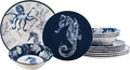 Sea Life Melamine 12 Piece Dinnerware Set – Service for 4 Coastal Themed Plates and Bowls with Ocean Art Reusable Nautical Dinnerware for Indoor/Outdoor Dining Dishwasher Safe Break-Resistant