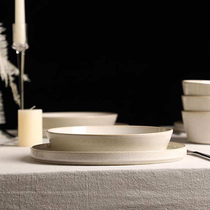 Stone Lain Claire 8-Piece Pasta Bowl Set Stoneware Bowls Dishwasher and Microwave Safe Dish Set for 8 White