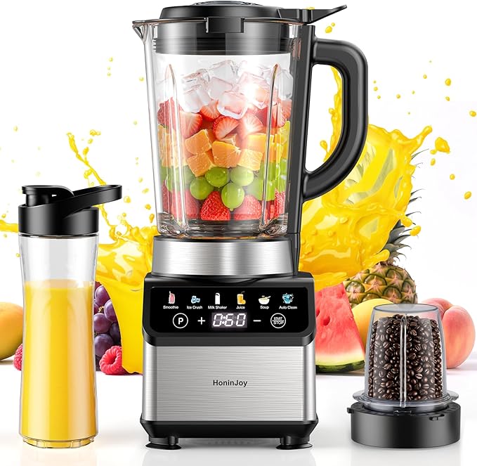 Blenders for Kitchen Countertop Smoothie Blender with 51oz Glass Pitcher Grinder &amp To-Go Cup Combo 10 Speeds Digital Touchscreen Blender for Smoothies Shake Crush Ice Dishwasher Safe