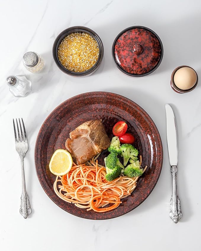 Hasense Ceramic Dinnerware Sets10-Piece Plates and 15 Ounces Mugs Handmade Dishes Set Scratch Resistant Dishwasher &amp Microwave Safe Red