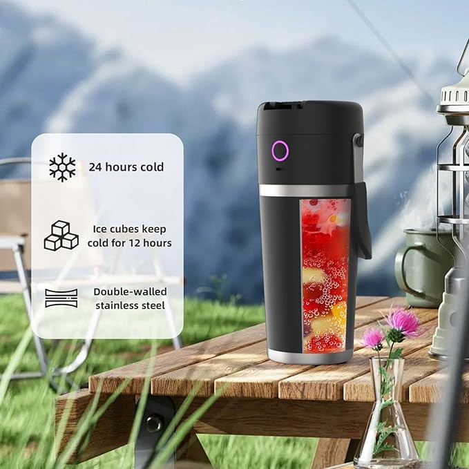 Cordless Juicer with Vacuum Insulated Stainless Steel Container 14000RPM Motor Smoothie Mixer Portable Mixing Cup Stainless Steel Vacuum Blender for Cold Drink