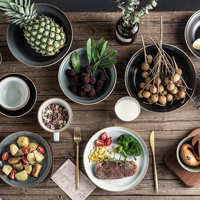 Elegant Dinner SetCeramics Dinner SetsPlate/Bowl/Dish|22 Pieces Premium Color Mixing Dinnerware - Matte Glazed Porcelain Dinner Plates Combination Set for Restaurant