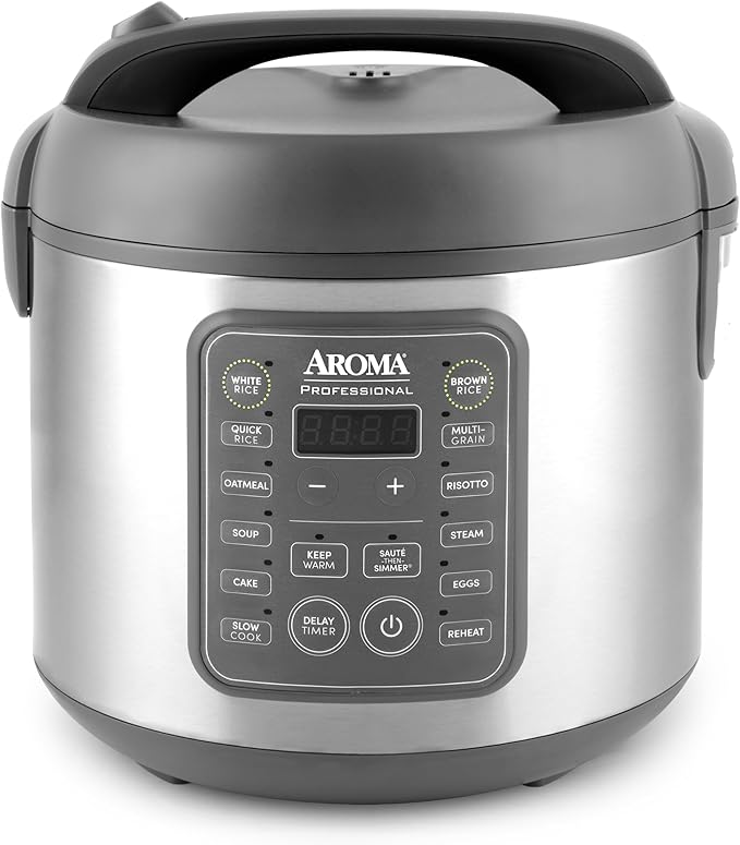 AROMA Professional Digital Rice Cooker 10-Cup (Uncooked) / 20-Cup (Cooked) Multicooker Slow Cooker Steamer Oatmeal Cooker Egg Cooker STS 5 Qt Gray ARC-5200SG